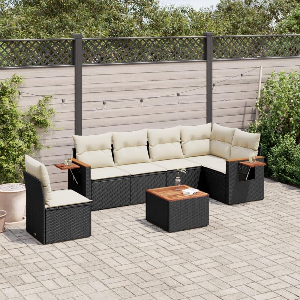 Sofasæt til haven 7 dele med hynder polyrattan sort billede
