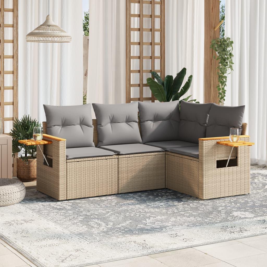 Sofasæt Til Haven 4 Dele Med Hynder Polyrattan - beige og grå / Uden bord
