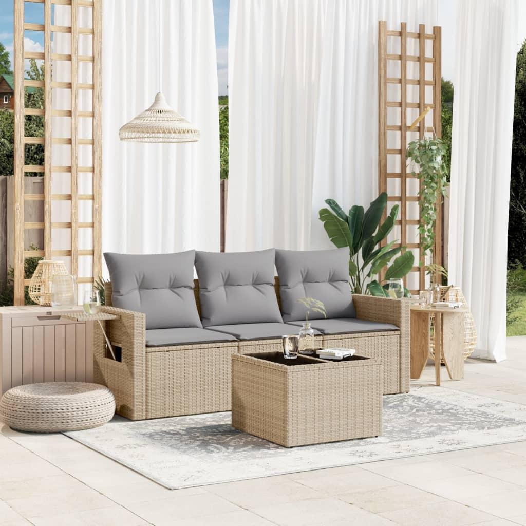 Sofasæt til haven 4 dele med hynder polyrattan beige