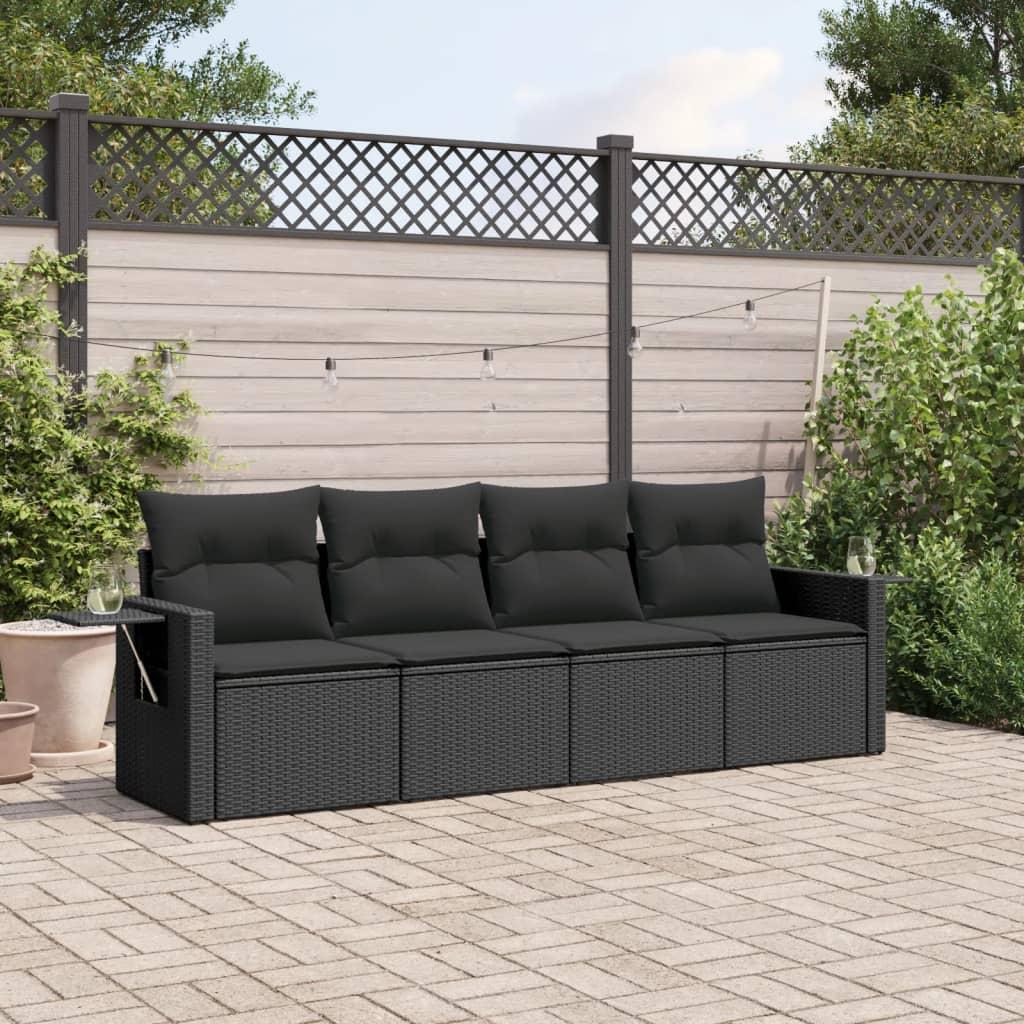 Sofasæt til haven 4 dele med hynder polyrattan sort