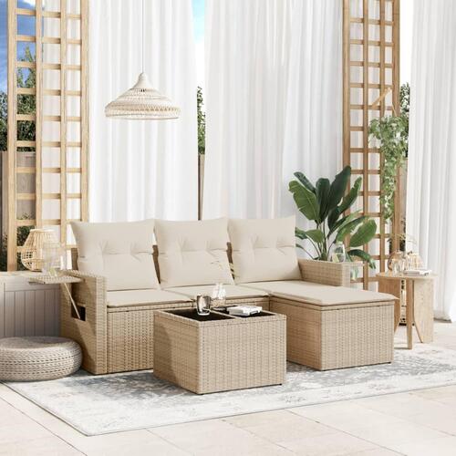 Sofasæt til haven 4 dele med hynder polyrattan beige