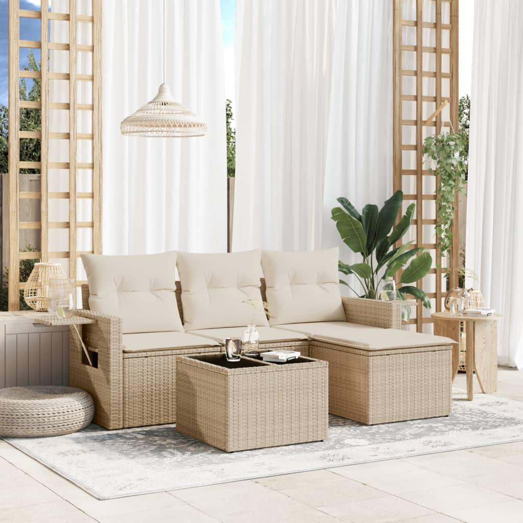 Sofasæt til haven 4 dele med hynder polyrattan beige