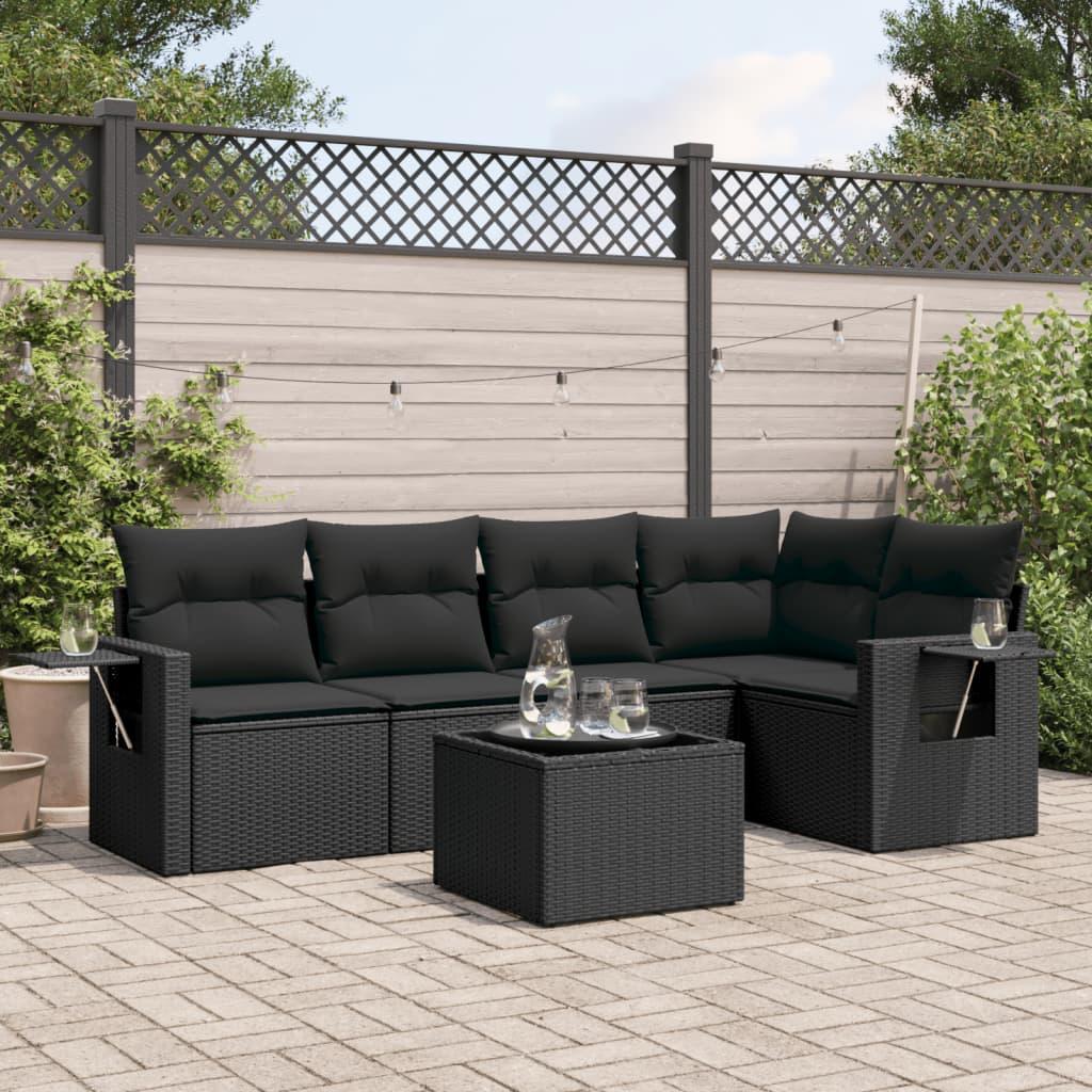 Sofasæt til haven 6 dele med hynder polyrattan sort