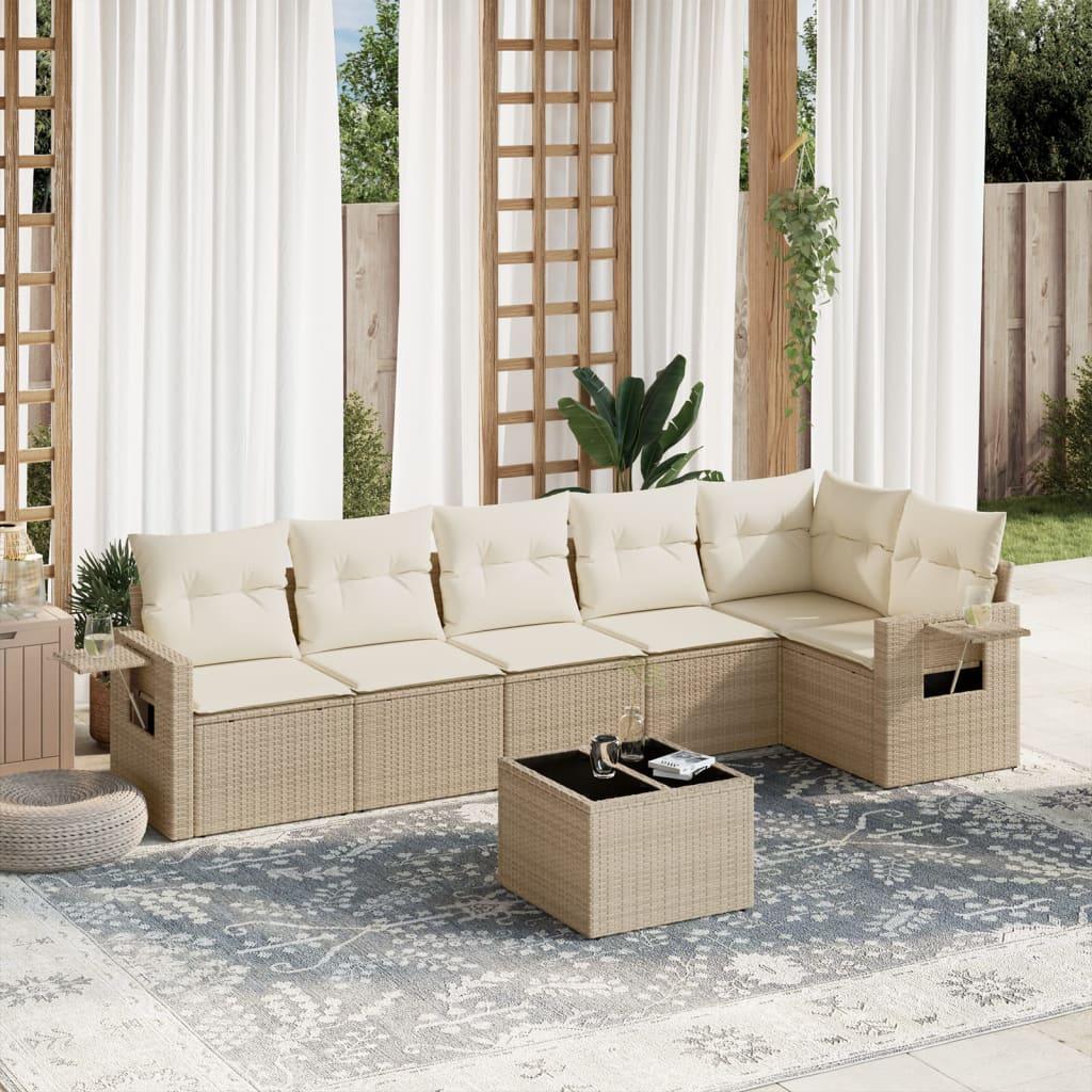 Sofasæt til haven 7 dele med hynder polyrattan beige