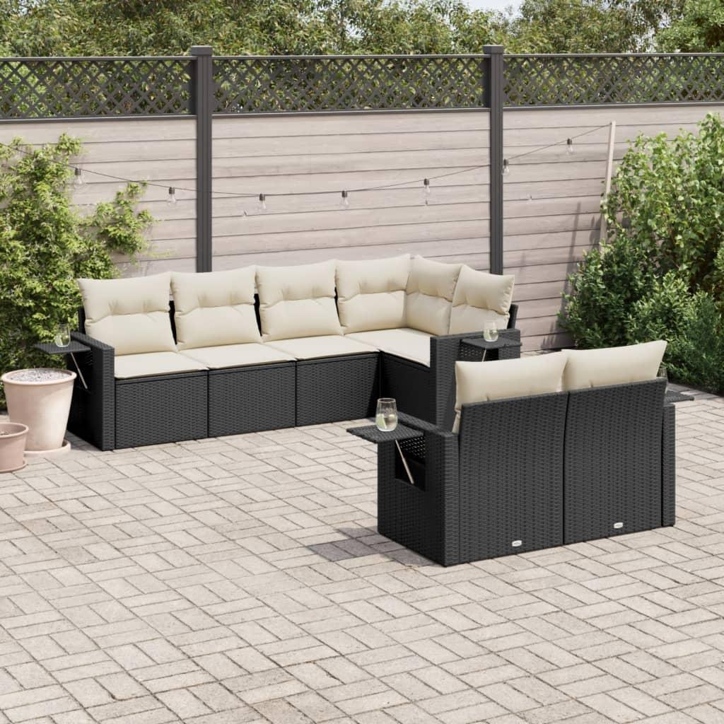 Sofasæt til haven 7 dele med hynder polyrattan sort