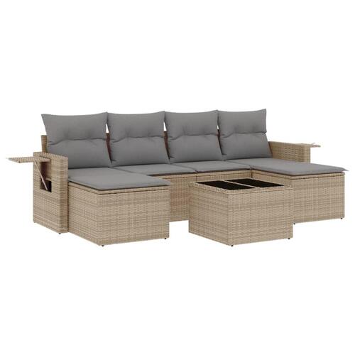 Sofasæt til haven 7 dele med hynder polyrattan beige