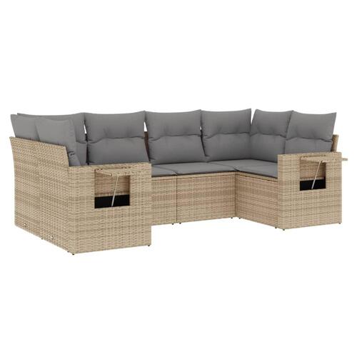 Sofasæt til haven 6 dele med hynder polyrattan beige