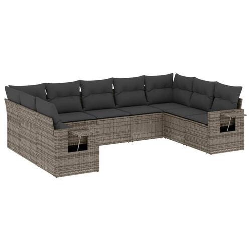 Sofasæt til haven 9 dele med hynder polyrattan grå