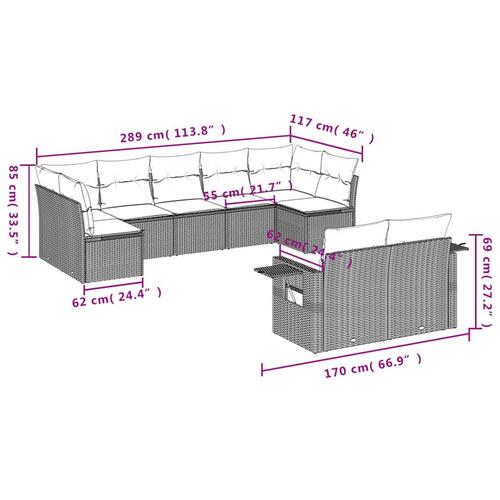 Sofasæt til haven 9 dele med hynder polyrattan beige