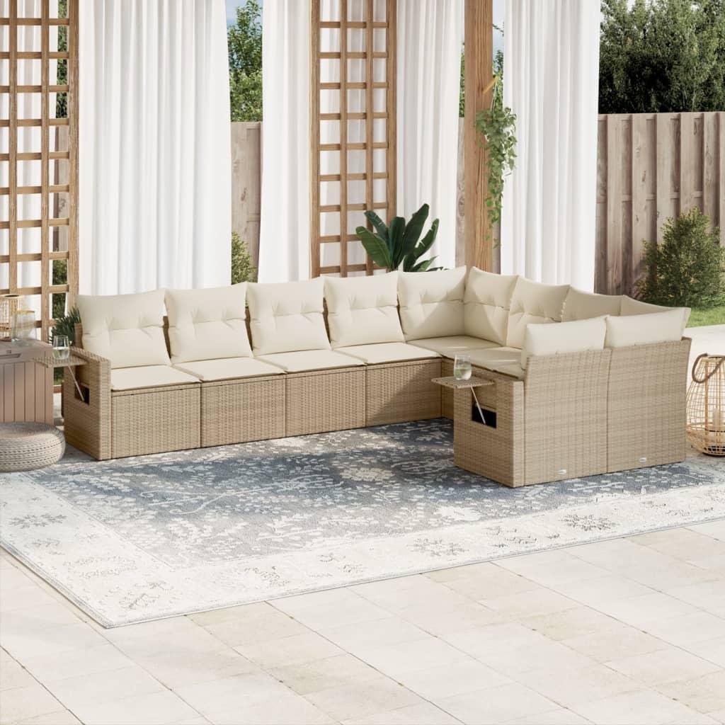 Sofasæt til haven 9 dele med hynder polyrattan beige