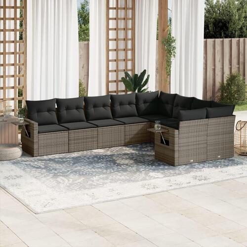 Sofasæt til haven 9 dele med hynder polyrattan grå