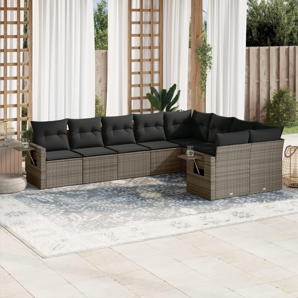 Sofasæt til haven 9 dele med hynder polyrattan grå