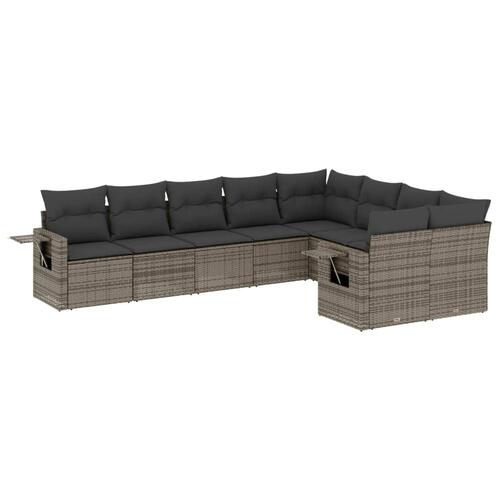 Sofasæt til haven 9 dele med hynder polyrattan grå