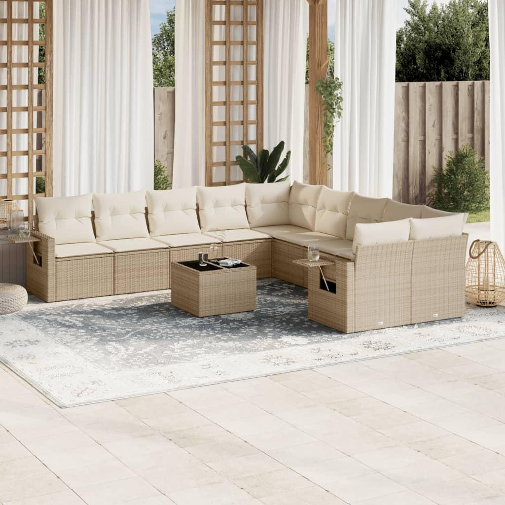 Sofasæt til haven 11 dele med hynder polyrattan beige billede