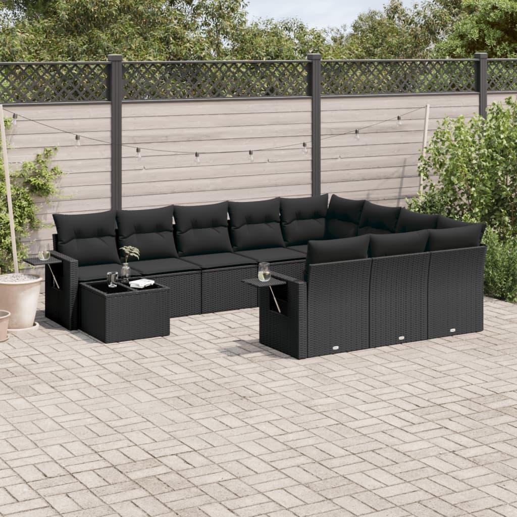 Sofasæt til haven 11 dele med hynder polyrattan sort