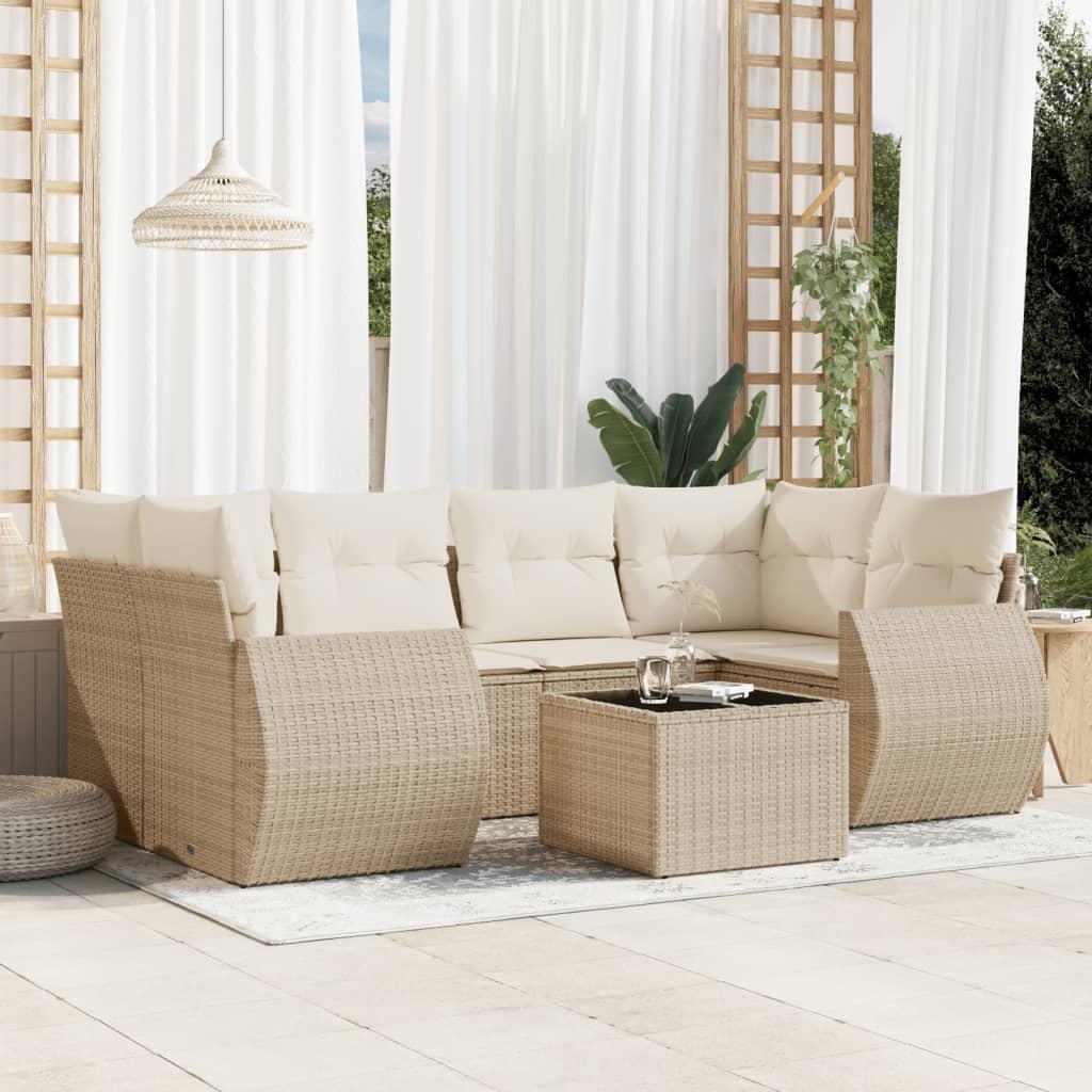 Sofasæt til haven 7 dele med hynder i polyrattan beige