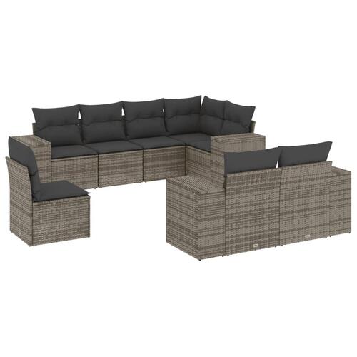 Sofasæt til haven 8 dele med hynder polyrattan grå