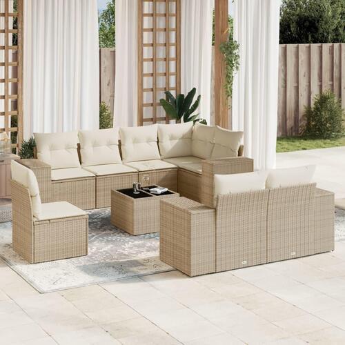 Sofasæt til haven 9 dele med hynder polyrattan beige