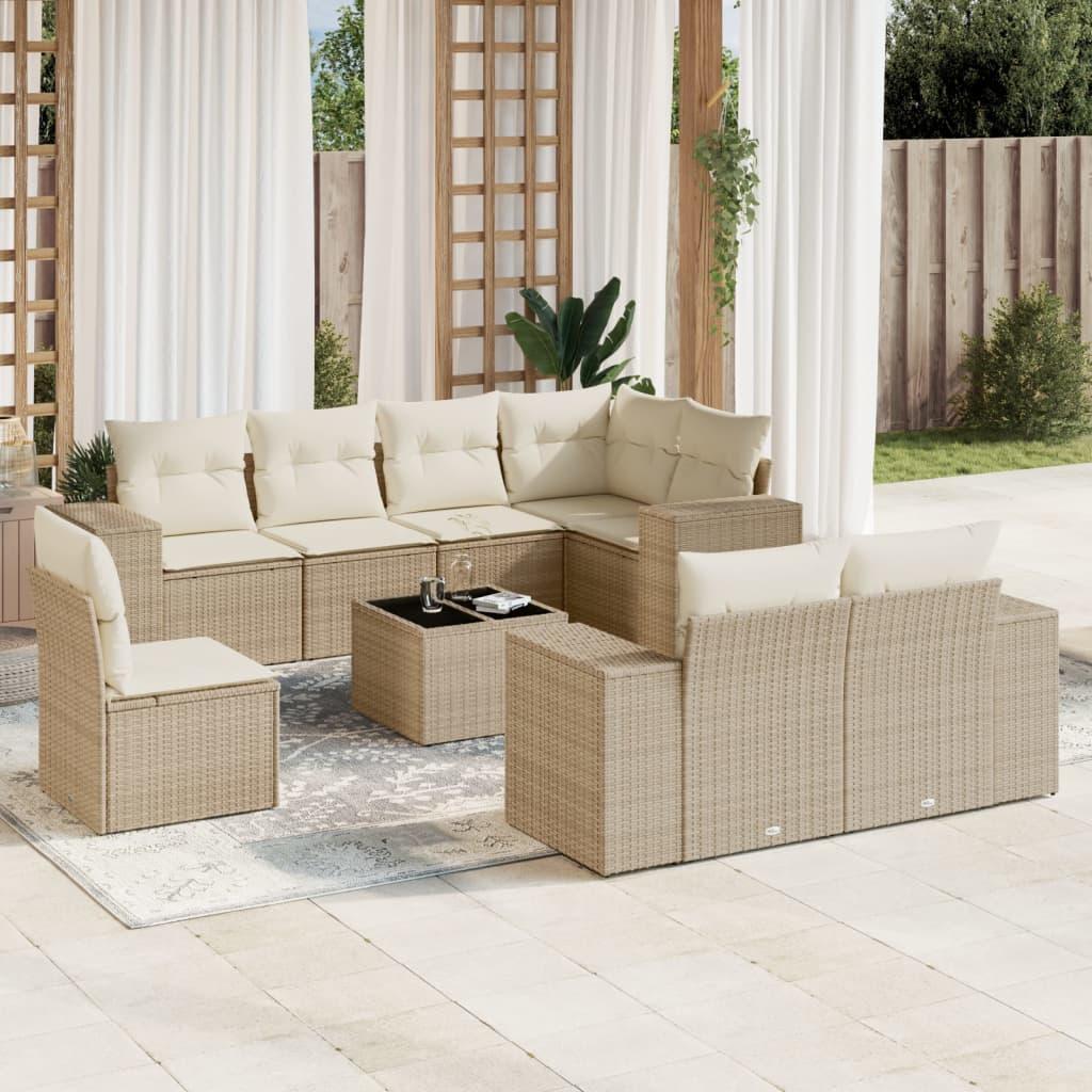 Sofasæt til haven 9 dele med hynder polyrattan beige