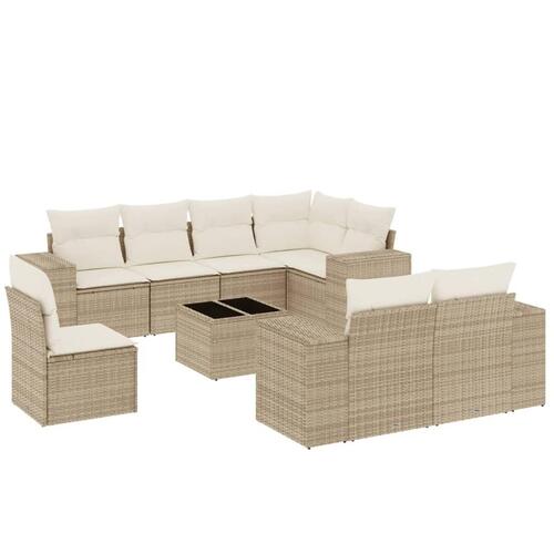 Sofasæt til haven 9 dele med hynder polyrattan beige