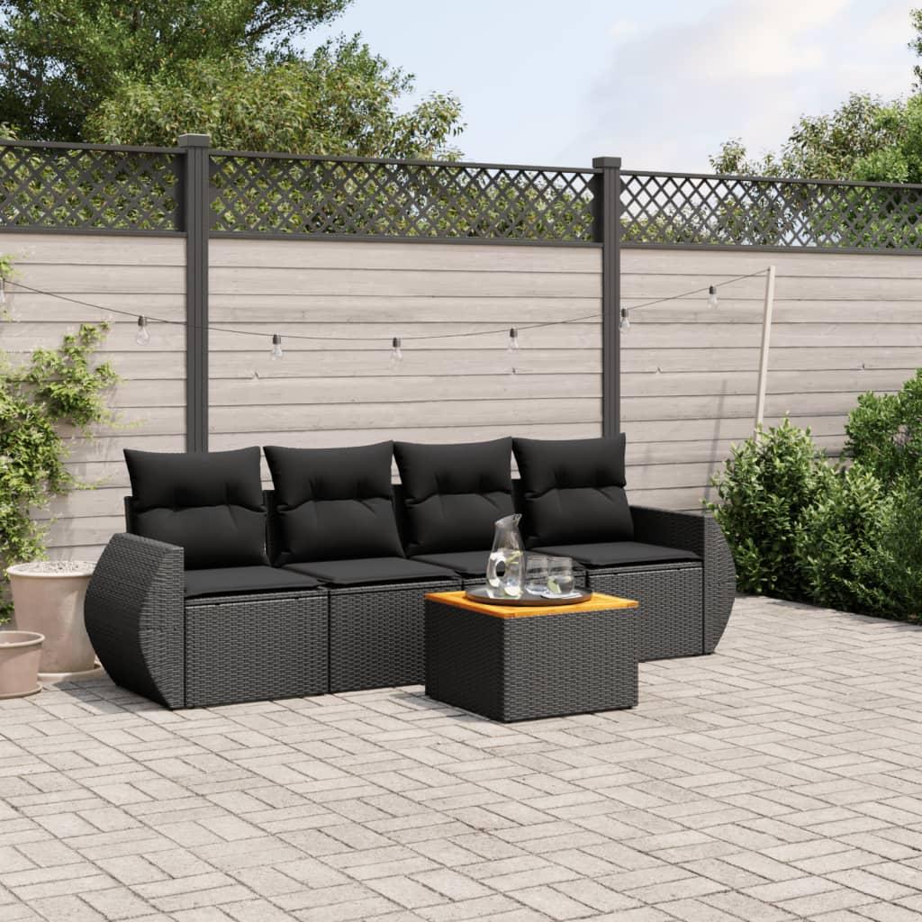 Sofasæt til haven 5 dele med hynder polyrattan sort billede