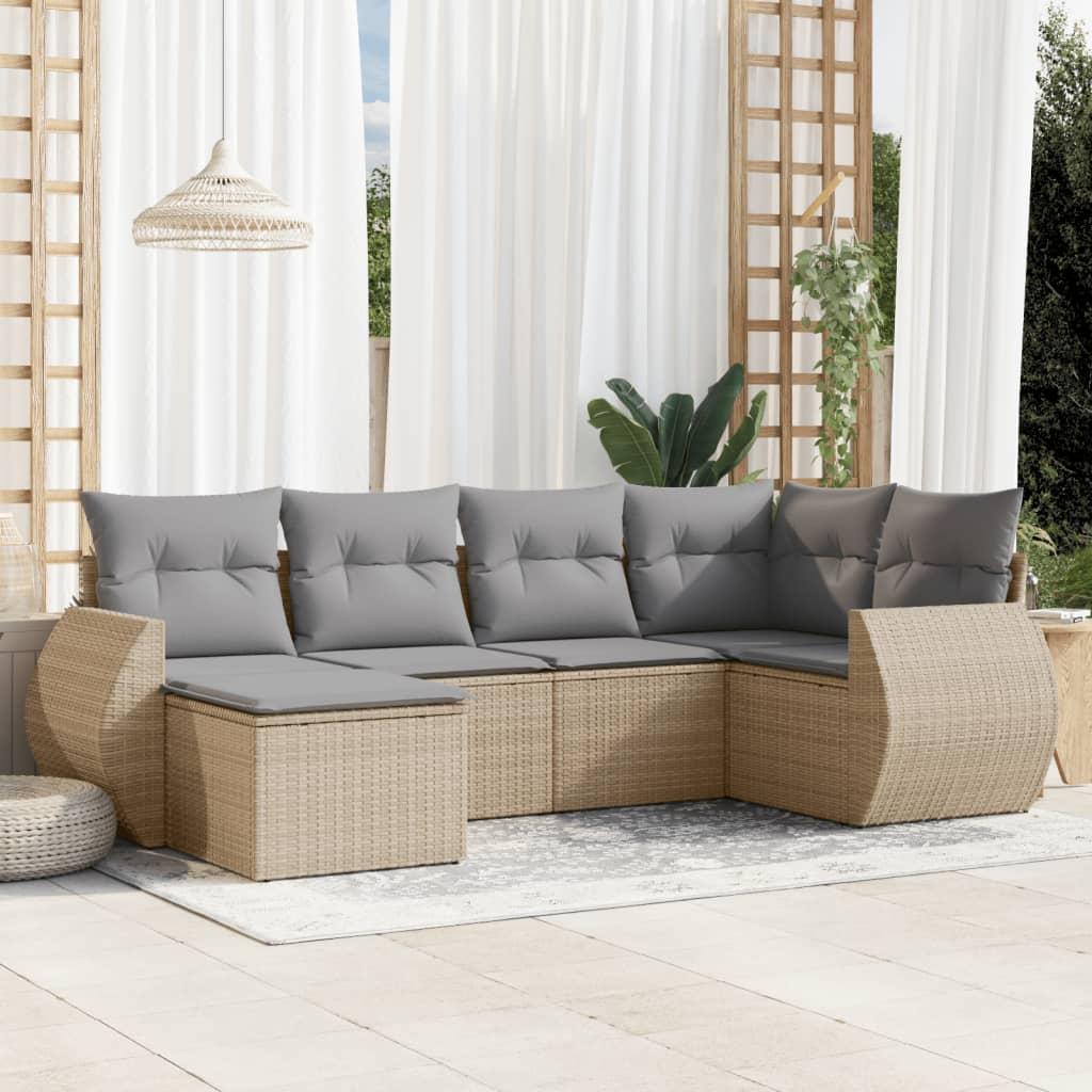 Sofaesæt Til Haven 7 Dele Med Hynder Polyrattan - beige og grå / Uden bord