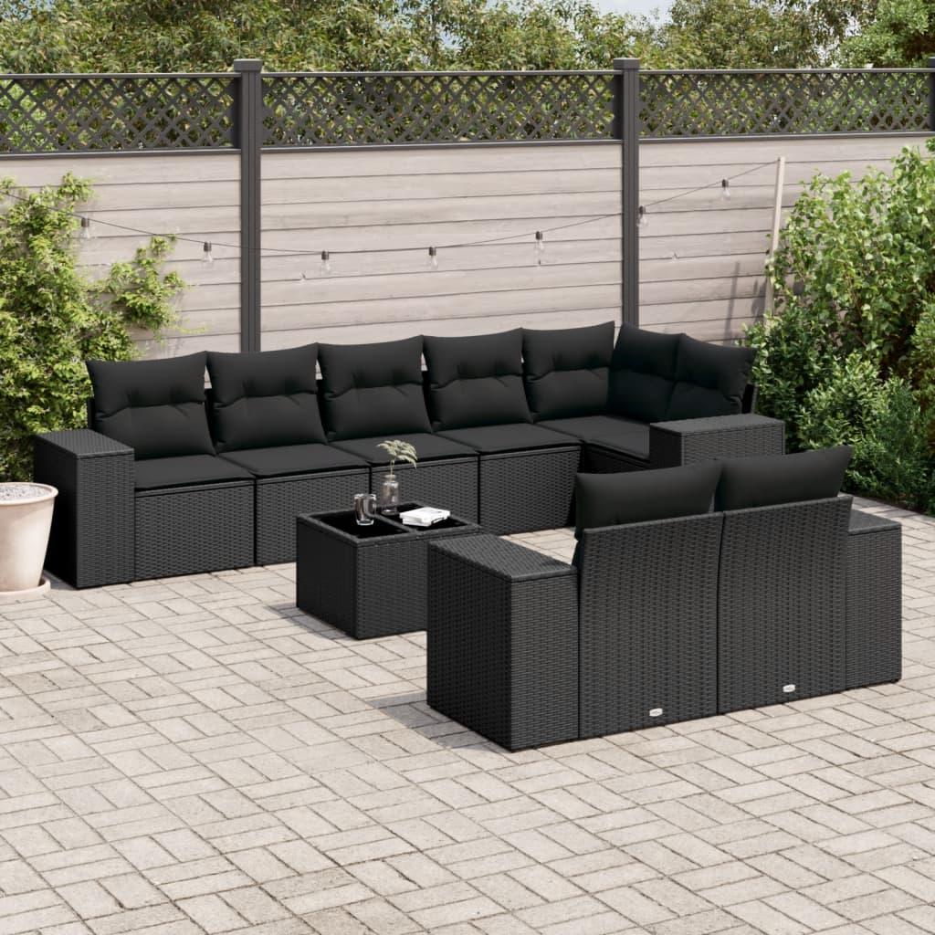 Sofasæt til haven 9 dele med hynder polyrattan sort billede