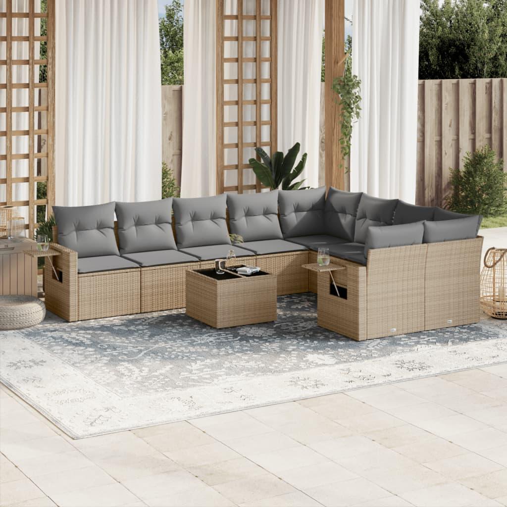 Sofasæt til haven 10 dele med hynder polyrattan beige billede