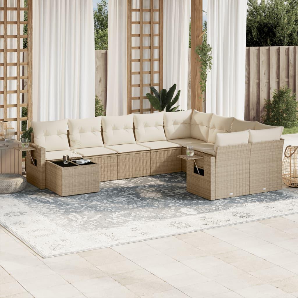 Sofasæt til haven 10 dele med hynder polyrattan beige billede