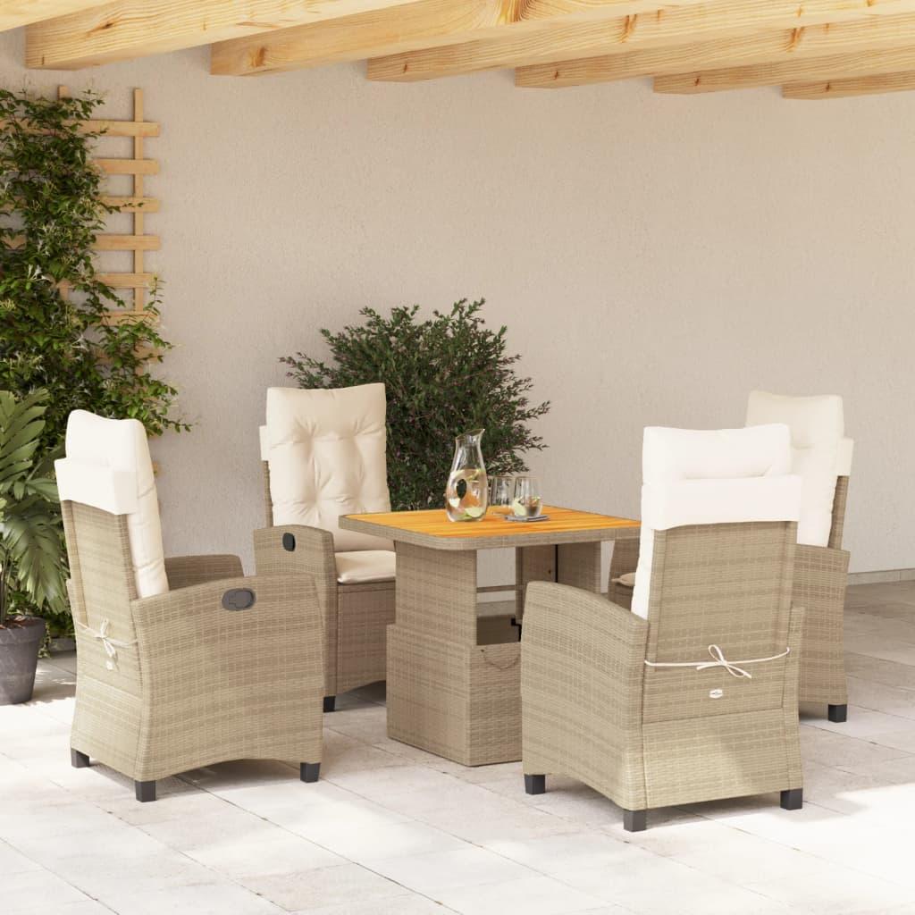 Spisebordssæt til haven 5 dele med hynder polyrattan beige billede