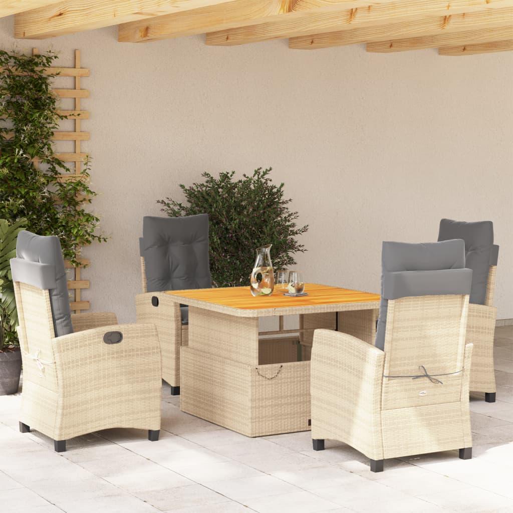 Spisebordssæt til haven 5 dele med hynder polyrattan beige