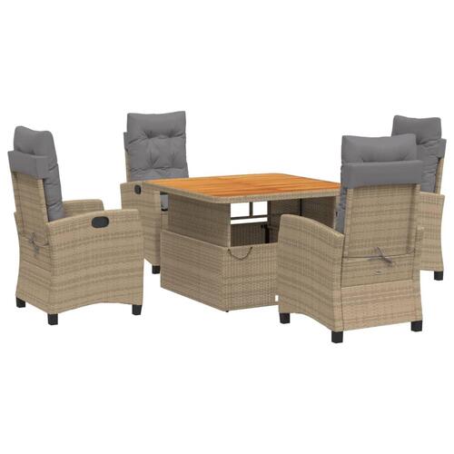 Spisebordssæt til haven 5 dele med hynder polyrattan beige