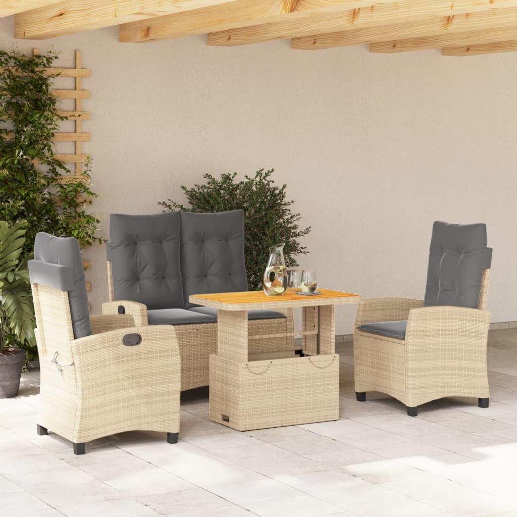 Spisebordssæt til haven 4 dele med hynder polyrattan beige