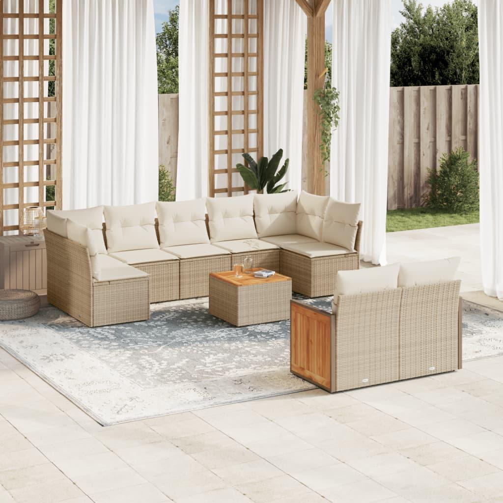 Sofasæt til haven 10 dele med hynder i polyrattan beige billede