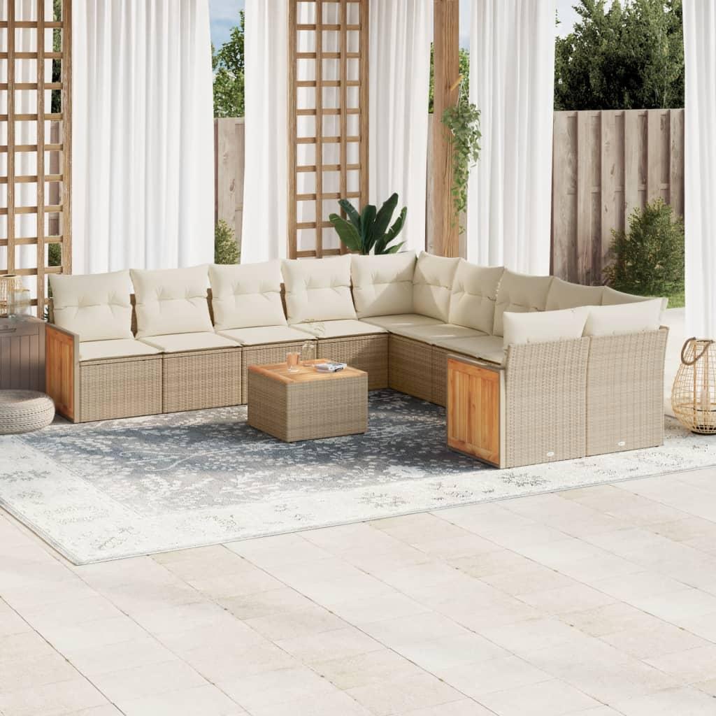 Sofasæt til haven 11 dele med hynder polyrattan beige