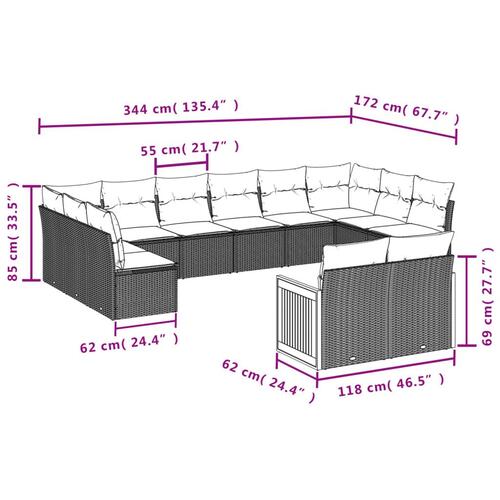 Sofasæt til haven 12 dele med hynder polyrattan sort