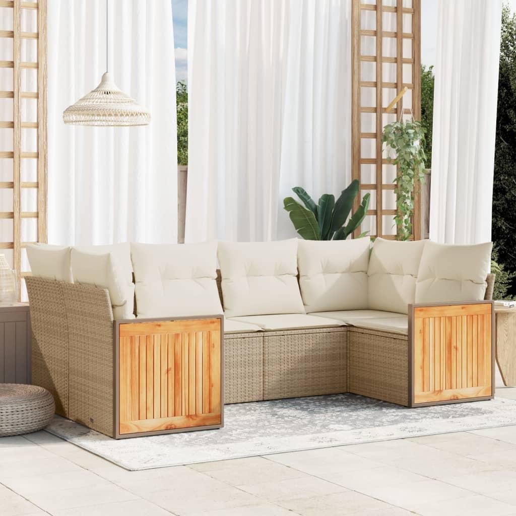 Sofasæt til haven 6 dele med hynder i polyrattan - beige