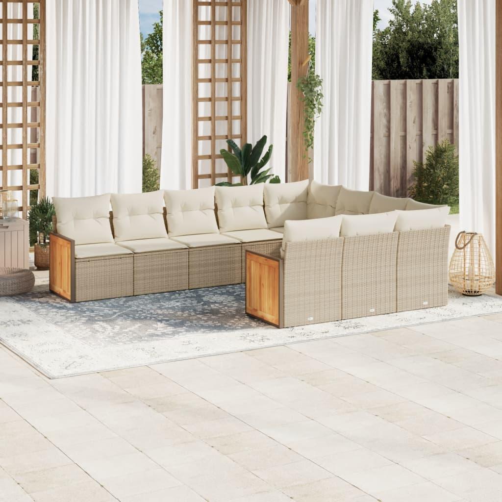 Sofasæt til haven 10 dele med hynder polyrattan beige