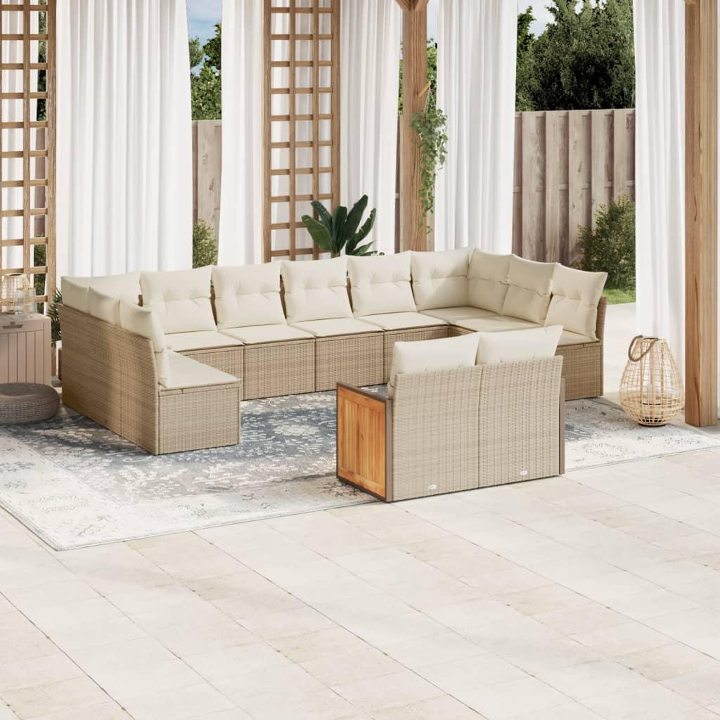 Sofasæt til haven 12 dele med hynder polyrattan beige billede