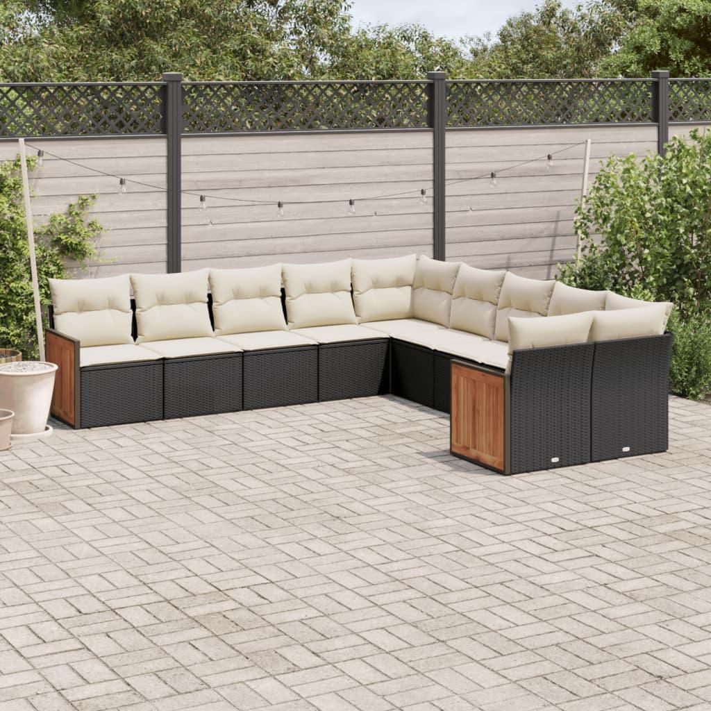 Sofasæt til haven 10 dele med hynder polyrattan sort