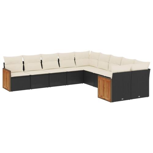 Sofasæt til haven 10 dele med hynder polyrattan sort