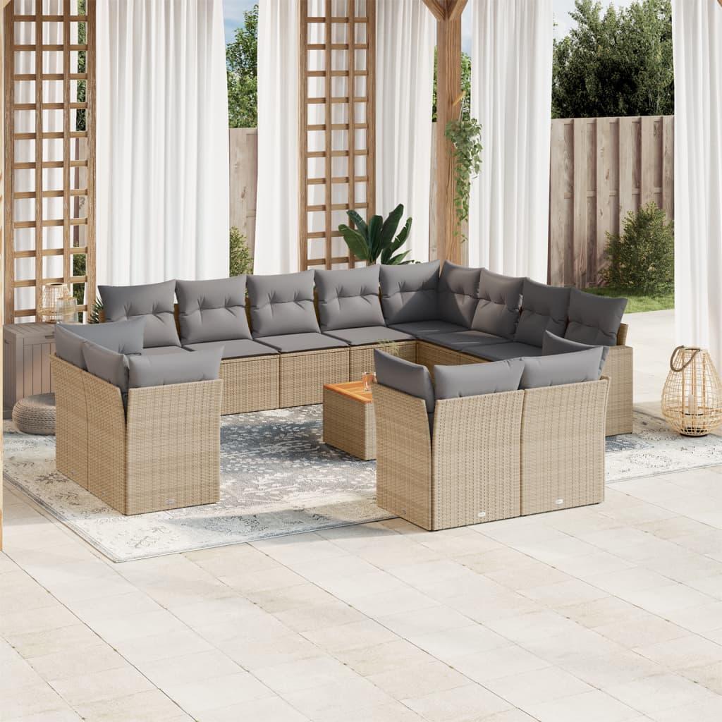 Sofasæt til haven 13 dele med hynder polyrattan beige billede