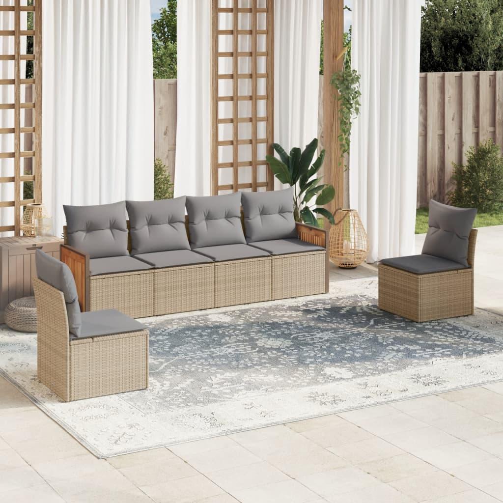 Sofasæt til haven 6 dele med hynder polyrattan beige billede