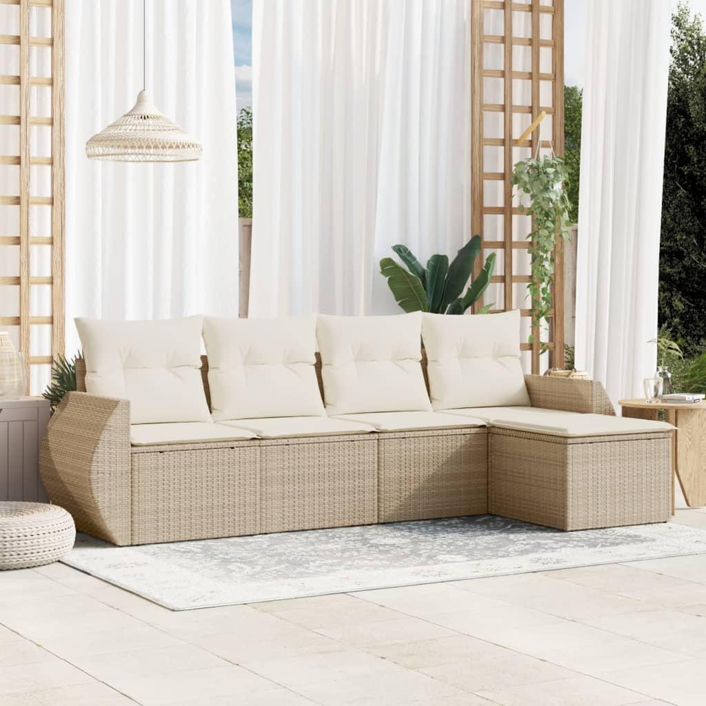 Sofasæt til haven 5 dele med hynder i polyrattan - beige