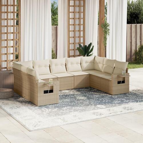 Sofasæt til haven 9 dele med hynder polyrattan beige
