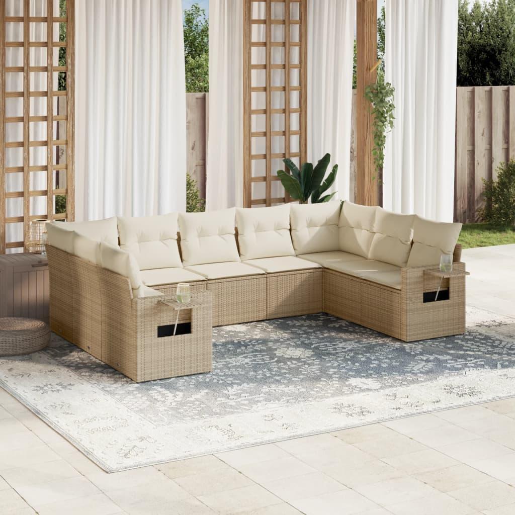 Sofasæt til haven 9 dele med hynder polyrattan beige
