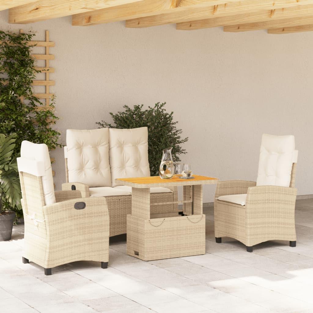 Spisebordssæt til haven 4 dele med hynder polyrattan beige billede