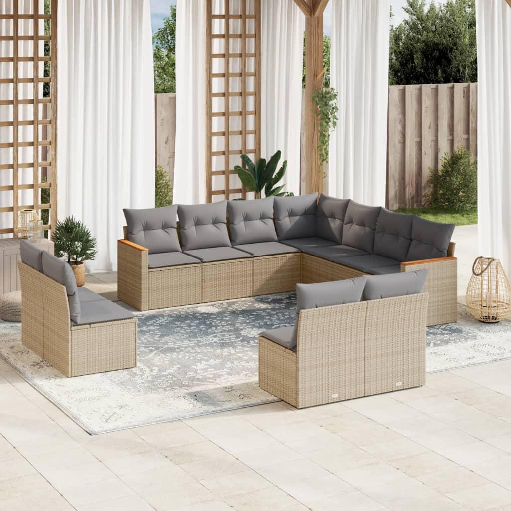 Sofasæt til haven 11 dele med hynder polyrattan beige