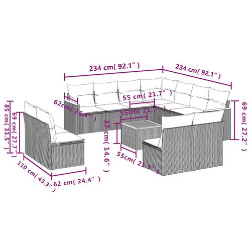 Sofasæt til haven 12 dele med hynder polyrattan beige