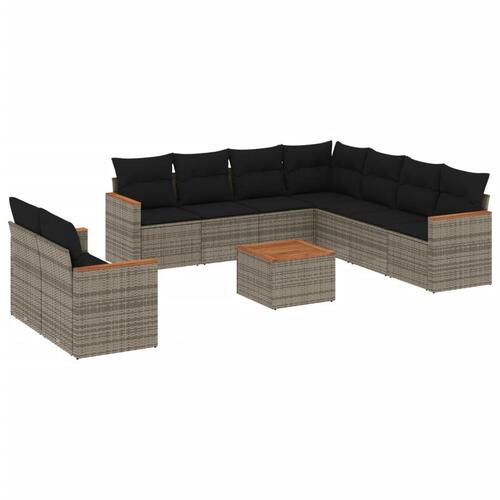 Sofasæt til haven 10 dele med hynder polyrattan grå